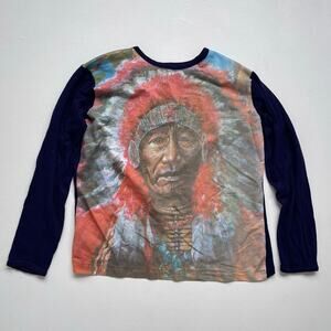 Vtg 70's Native American Chief Long Sleeve Photo Shirt / Tagged XL / Hippie